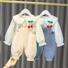 Sleeves girl's, set, children's suspenders, long sleeve, 2021 collection, autumn, Korean style