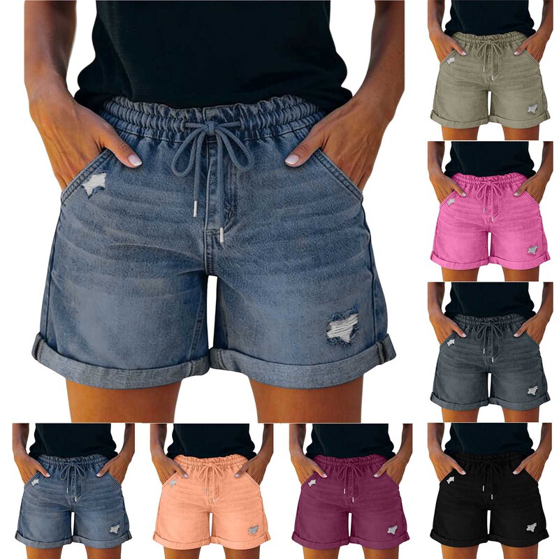European and American Cross-Border Source Factory Fashion Multi-Color Options Straight-Leg Ripped Women's Denim Shorts European and American Cross-Border Source Factory Fashion Multi-Color Options Straight-Leg Ripped Women's Denim Shorts
