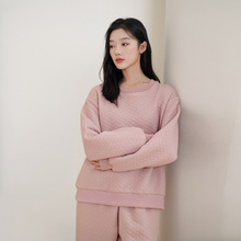 睡衣女春秋空气棉加棉夹层套装大码外穿秋冬天加厚纯棉夹棉家居服