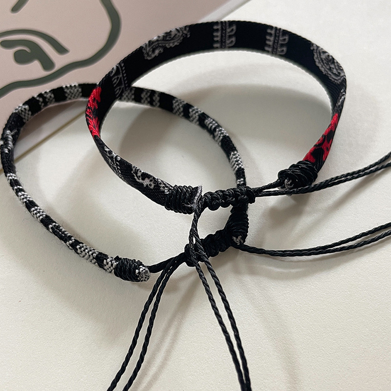 欧美跨境手工编织手环叠戴二件套几何图案纹路可调节友谊情侣手绳|undefined