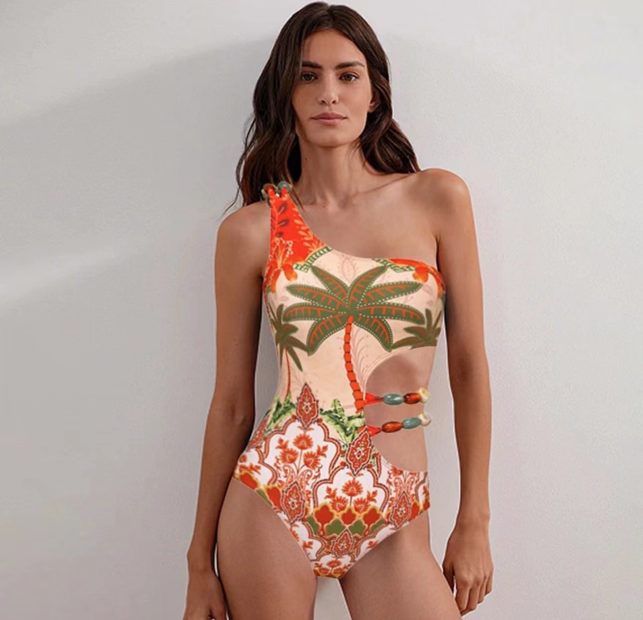 Coconut Tree Pattern Women's Gender Casual, Sexy Style Women's Casual Sexy Coconut Tree 2 Pieces Set One Piece Swimwear