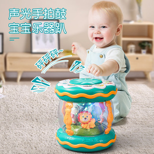 Cross-Border Children's Hand Drum with Microphone Early Education Music Carousel Baby Educational Toy Baby Drum