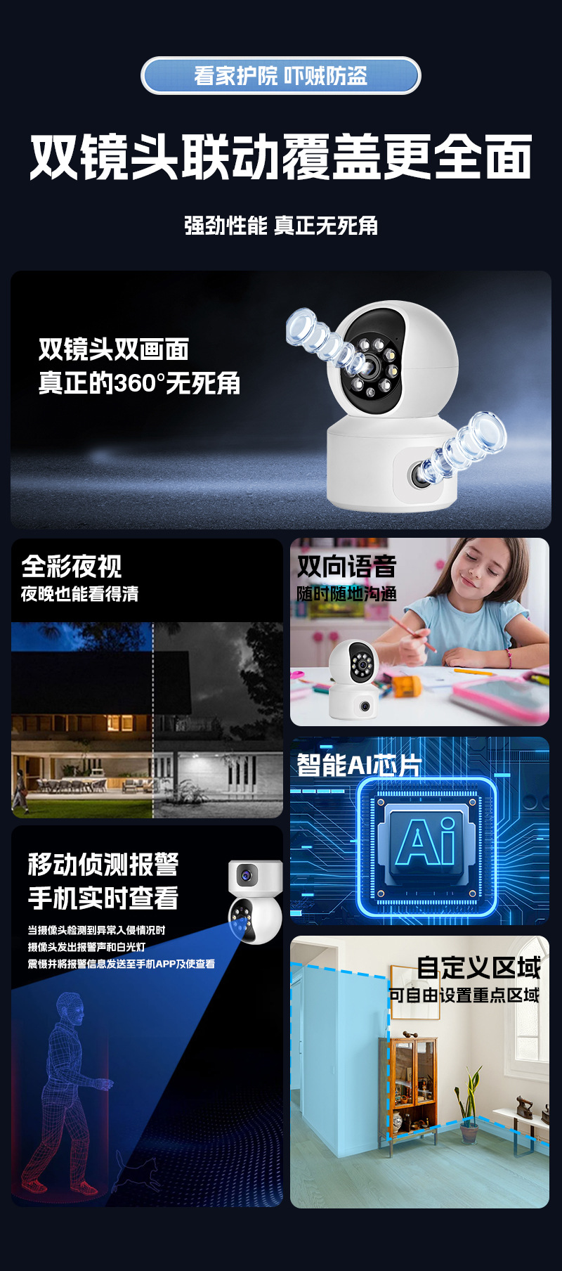 The new K22 smart camera is a 1080p ultra-clear wide-angle human-shaped tracking dual-band dual-camera WIFI security monitor details Picture