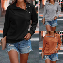 一件起订外贸新款2025秋冬跨境亚马逊wish 高领斜拉链长袖卫衣女