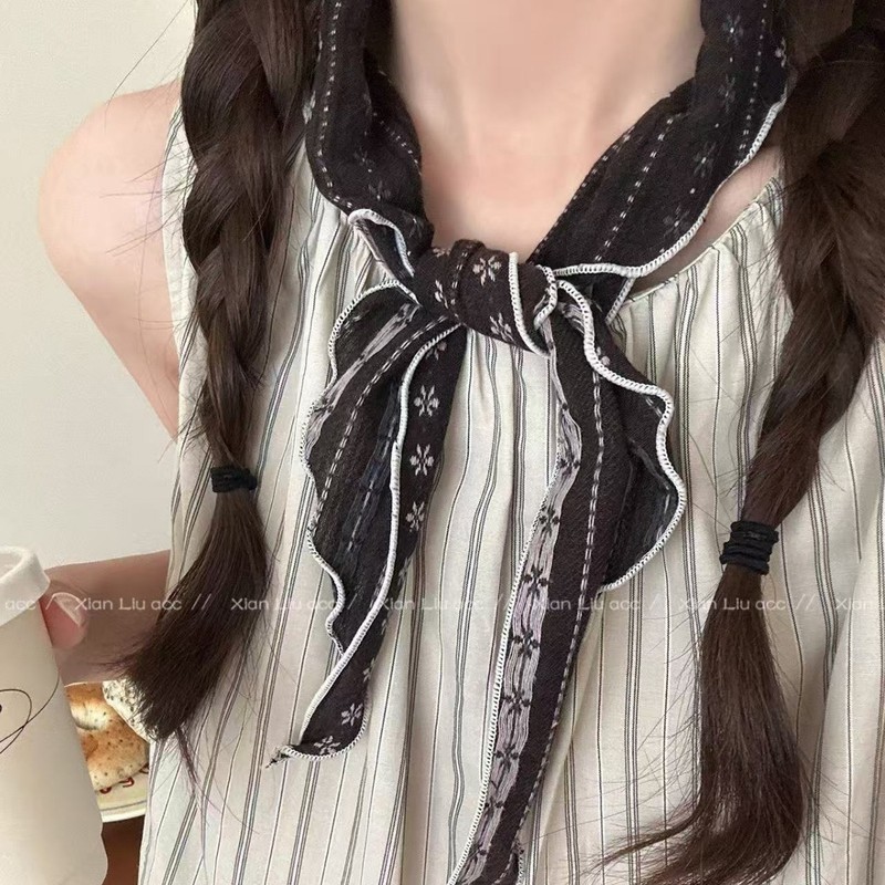 日系文艺风黑白条纹丝巾女2025新款小众高级感百搭领巾氛围感配饰|undefined