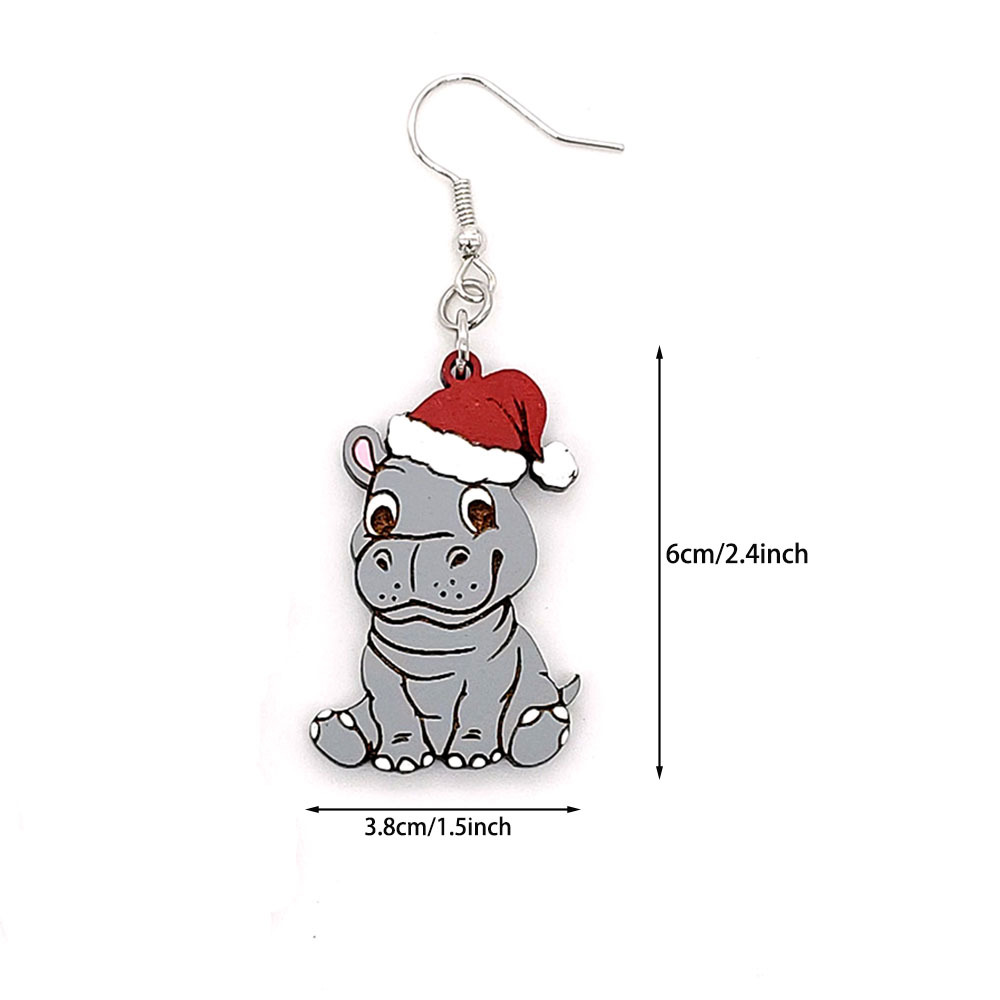 Cute Hippopotamus Wood Printing Womenu0027S Drop Earrings 1 Pair