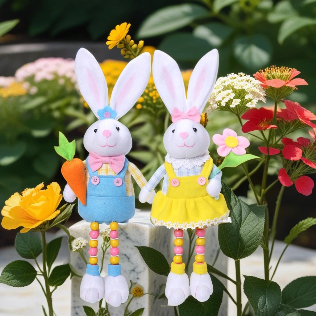Transfronterizo nueva muñeca de conejo de Pascua con flor de rábano que se sienta la muñeca del pie del grano decoración de la ventana decoración de vacaciones
