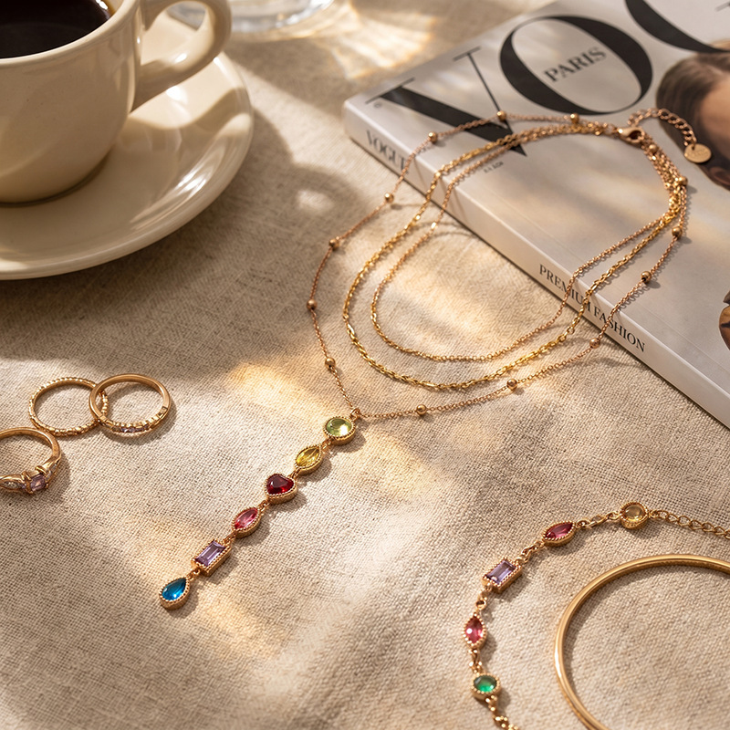 TENA Europa y los Estados Unidos transfronterizos cadena de esferas de oro de moda color zircon collar en forma de Y lujo ligero de alta calidad joyería de mujer