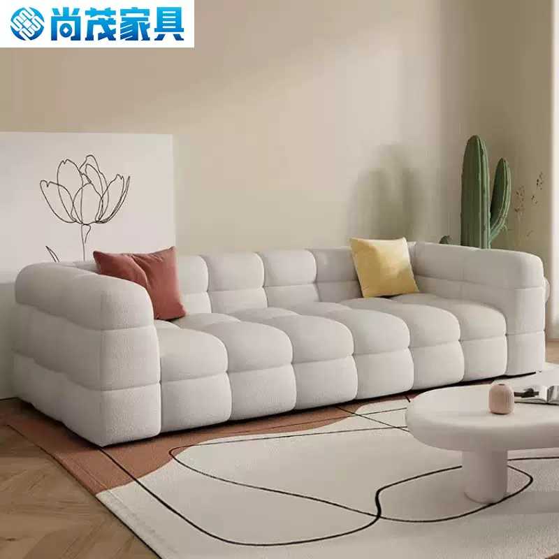 现代简约小户型客厅云朵羊羔绒布艺沙发侘寂奶油风直排棉花糖沙发