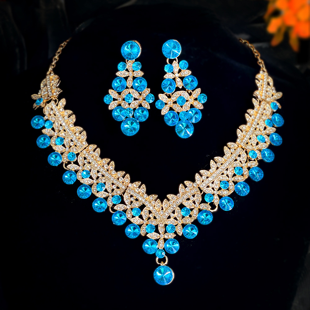 Gold sky blue necklace ear pin