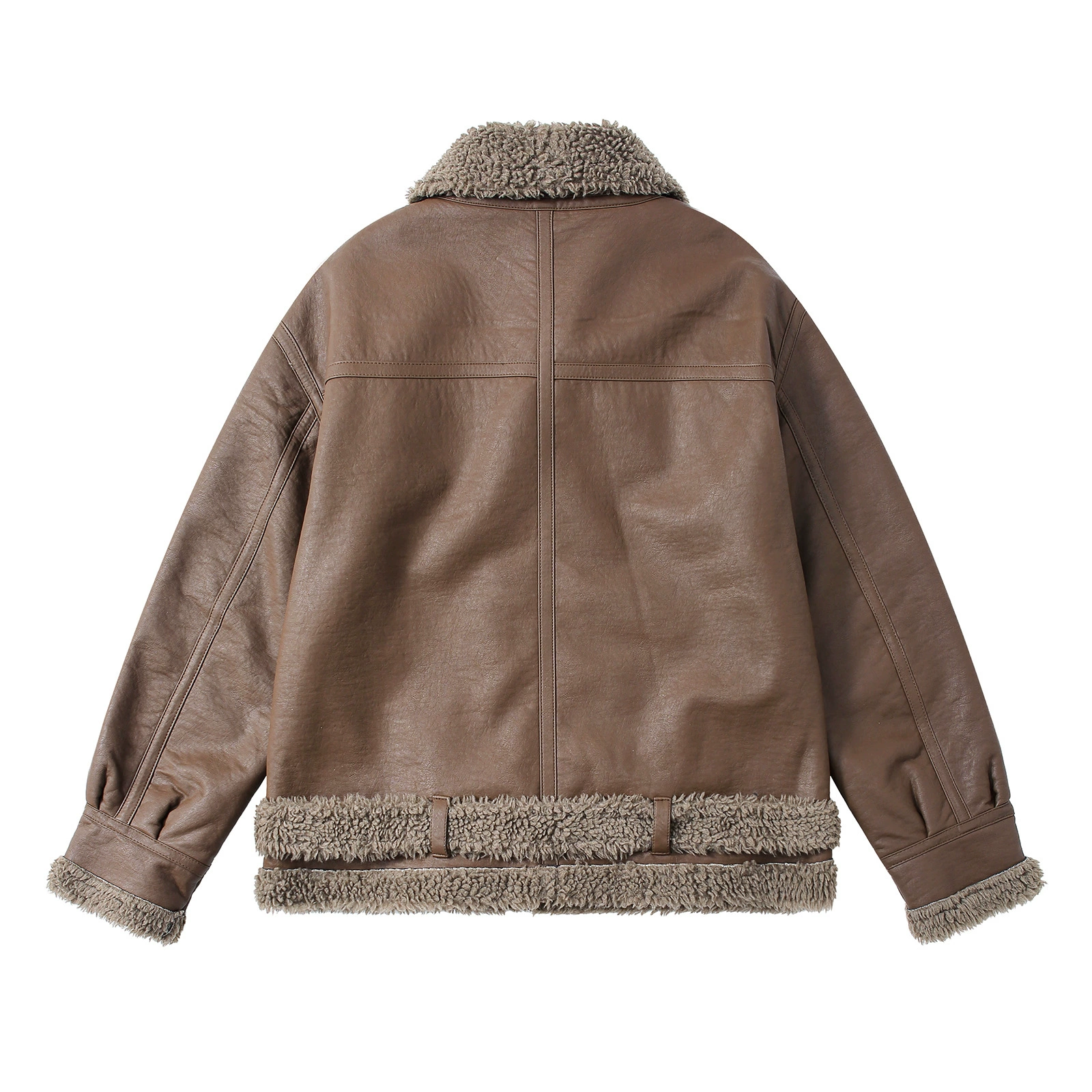 Полусезонная куртка с флисовой подкладкой и ремнём, M–3XL, чёрная/кофе