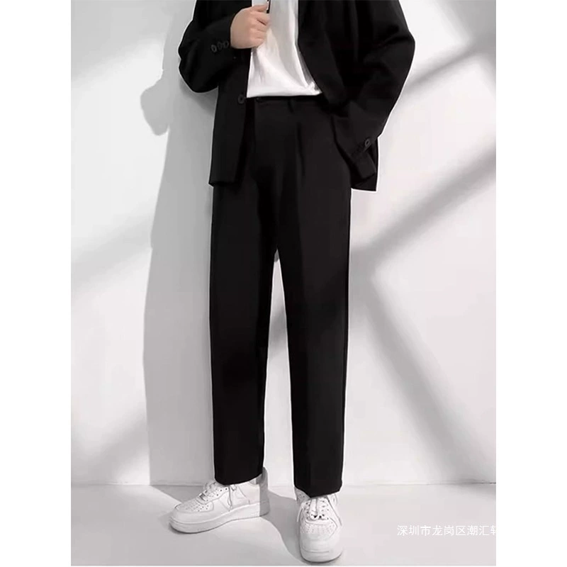 Костюм, тонкие брюки для отдыха, свободный прямой фасон, эластичная талия