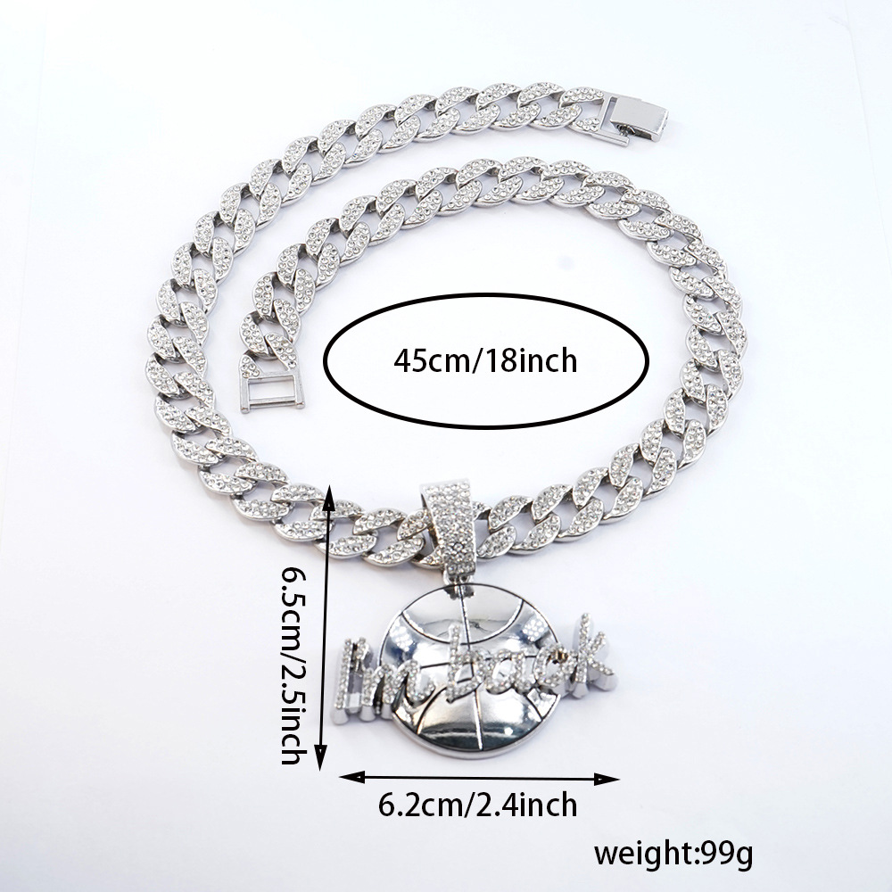 Collar de hip-hop transfronterizo europeo y americano I'm back colgante de baloncesto popular estilo hip-hop completo collar de cadena cubana de diamantes