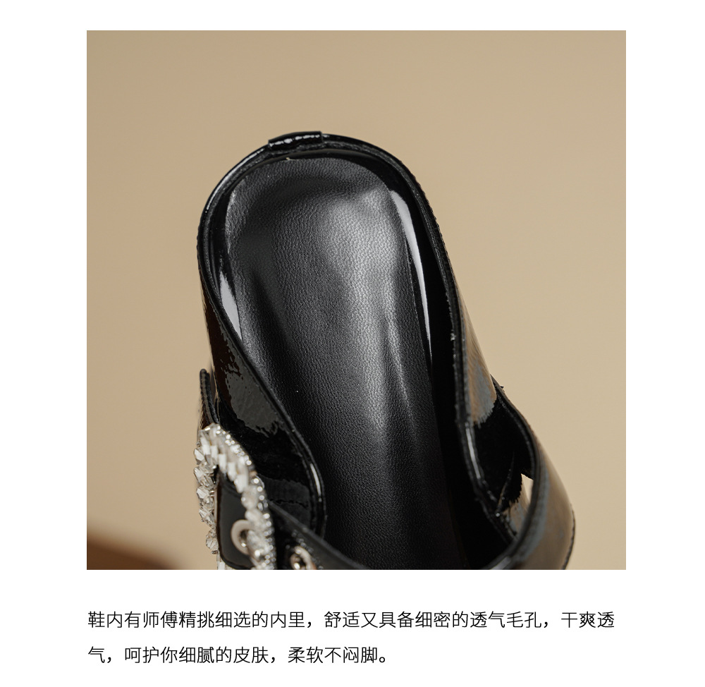 Dép sục Birken đế dày độn cao 12cm, bít mũi khóa đính kim cương, sandal đế xuồng đi hè — Màu đen chi tiết 15
