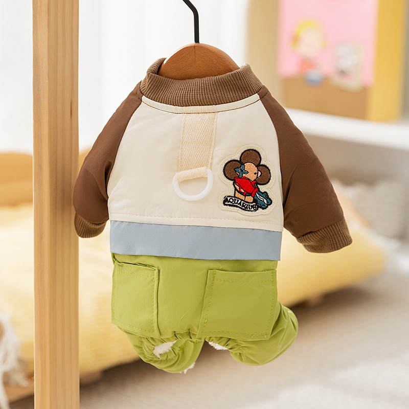 Otoño y invierno perros de color contrastante dibujos animados casuales lindos cuatro patas ropa deportiva de algodón perros pequeños y medianos gatos ropa de perros