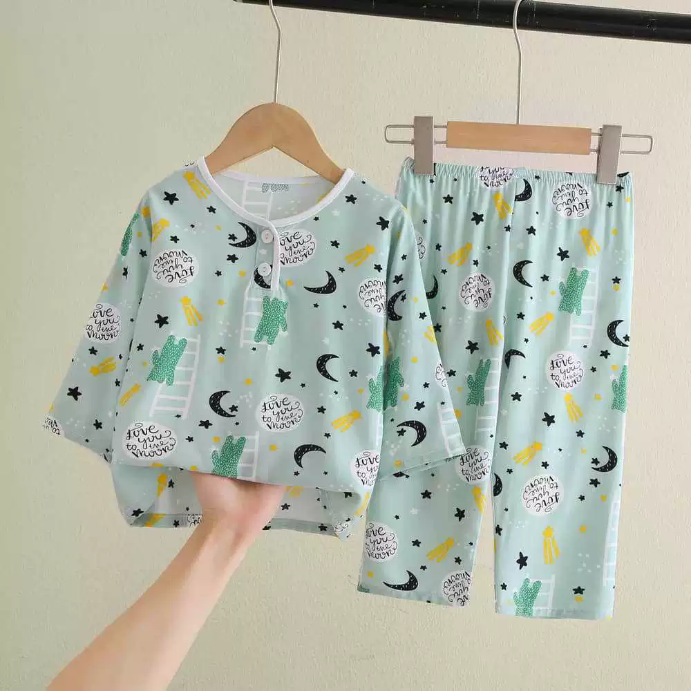 Children's summer pajama for boys — thin long-sleeve, multiple prints, sizes for heights 60–155 cm