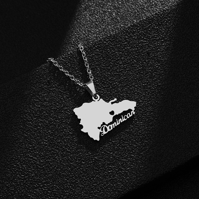 Collana con ciondolo in acciaio al titanio con mappa dominicana per uomo e donna, collana di coppia in acciaio inossidabile, accessori di tendenza_voghion.com