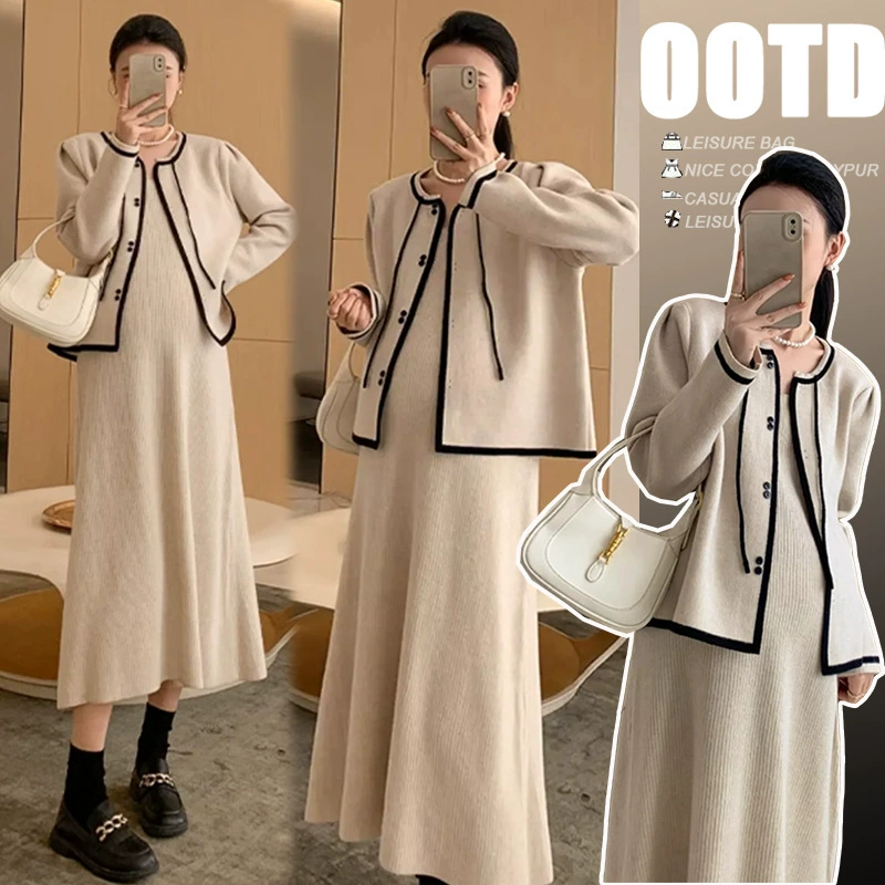 Спот 2024 новый осенний и зимний толстый молочный абрикосовый нежный маленький ароматный свитер трикотажный набор из двух частей