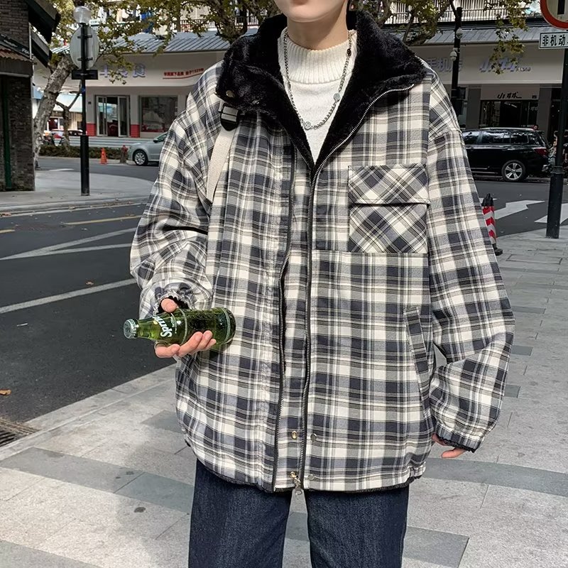 Nueva chaqueta acolchada con costuras de lana de cordero de invierno, chaqueta acolchada con cuello alto de estilo coreano, chaqueta acolchada de pan grueso, chaqueta acolchada de algodón, hombre