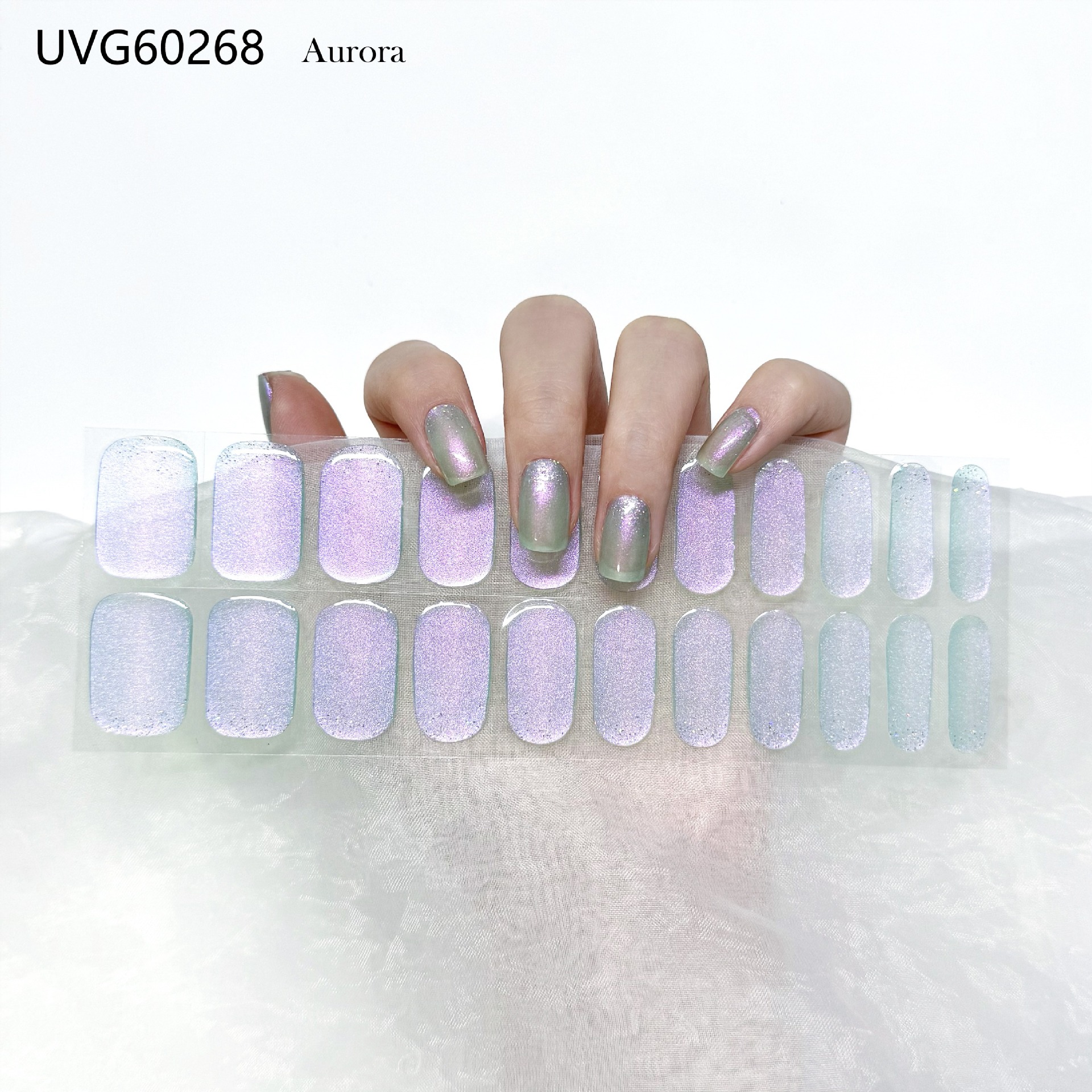 Pegatinas de uñas de gel UV transparentes efecto hielo, semicuradas, con lámina dorada, fototerapia, efecto película de aceite