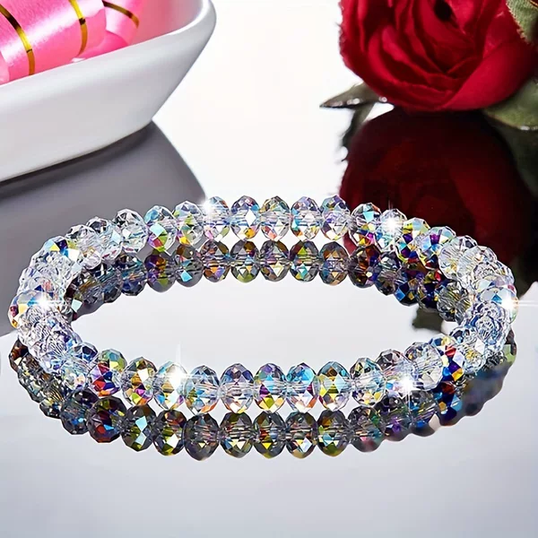 Wish Explosions Foreign Trade European and American Bracelet Female Student Square Imitation Crystal Chain Bracelet Ring Exquisite Luxury Fashion