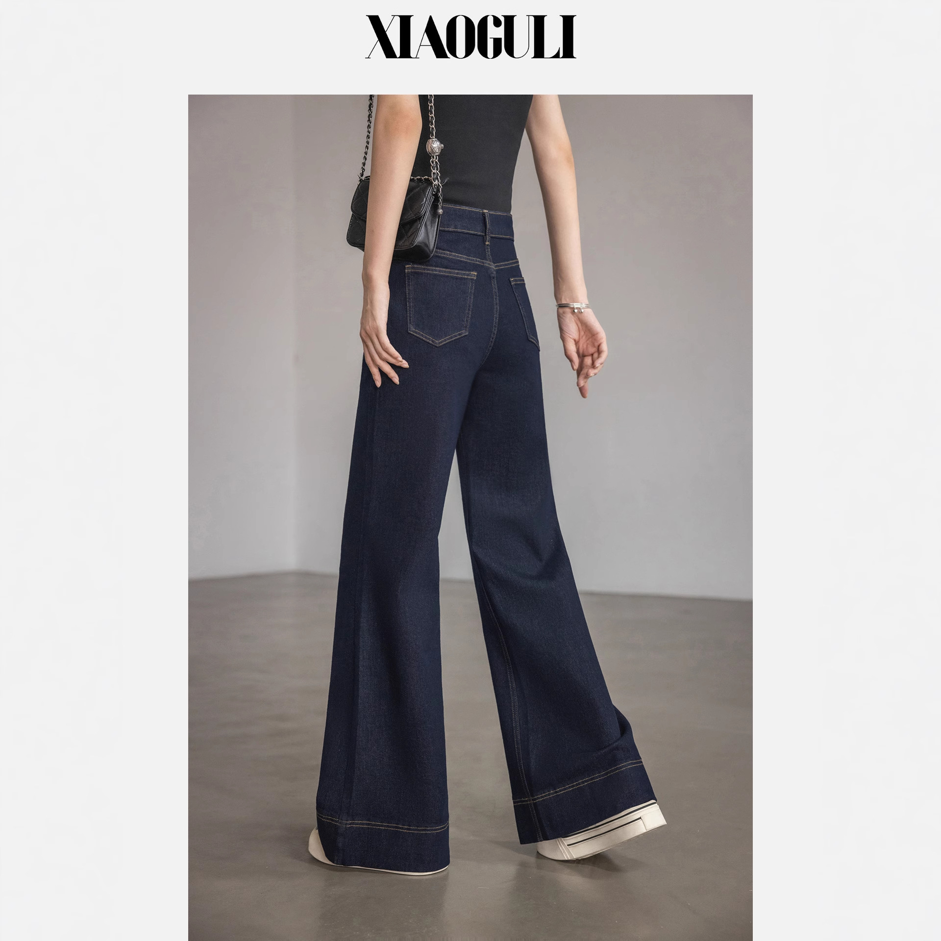 小谷粒理想微喇裤 复古单宁分割时尚秋季新款直筒高腰牛仔裤女