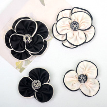 手工黑白色布艺小香风立体山茶花朵 diy头饰胸花鞋帽服装辅料配件
