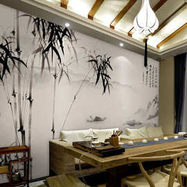中式新古典壁纸壁画风景手绘水墨竹子墙纸客厅电视背景墙墙布
