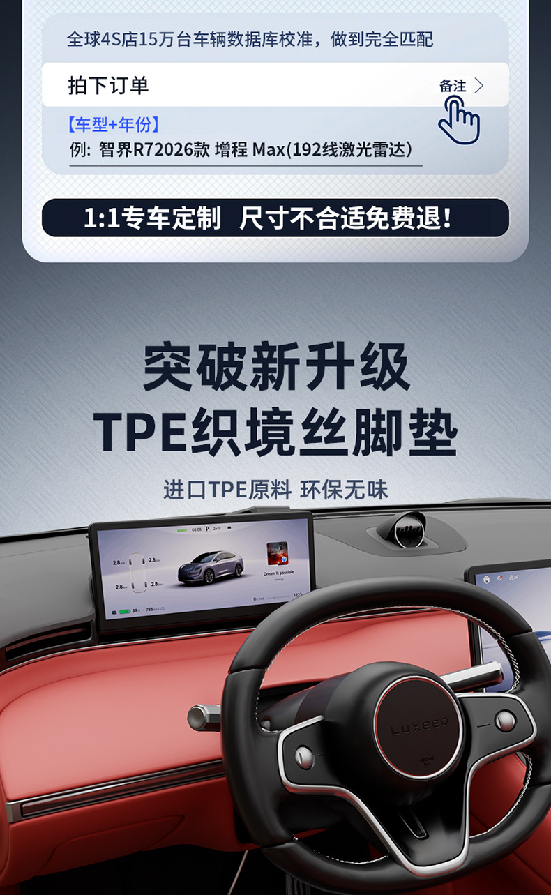 Suitable for Zhijie R7 S7, custom-made woven TPE car floor mats, car accessories, trunk mat