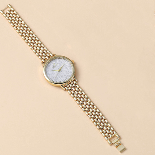 Women's Quartz Fashion Steel Bracelet Watch Set with Stainless Steel Diamond-Studded Bracelet