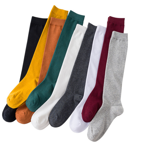 Socks for Girls JK Knee-high Pile Socks Japanese Style Autumn/Winter Women's Cotton Socks College Style Solid Color Calf Socks for Women Zhuji Sock Industry