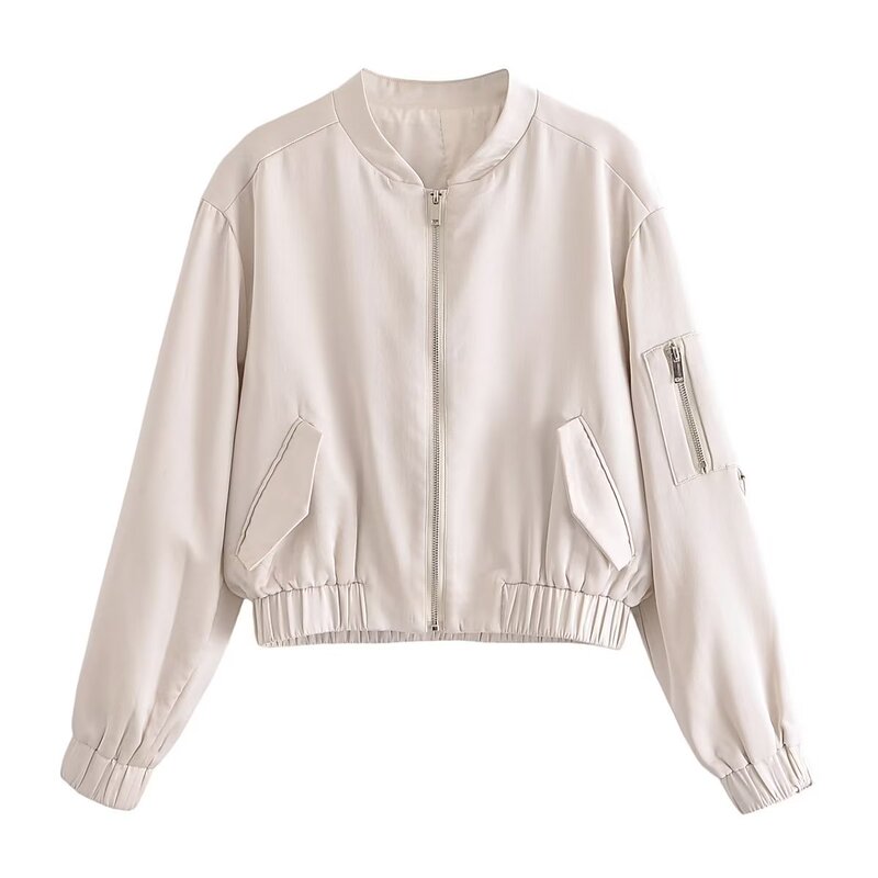 Ruiyun Cross-Border Export European and American Clothing 2023 Spring & Fall New Silk Satin Texture Zipper Bomber Jacket