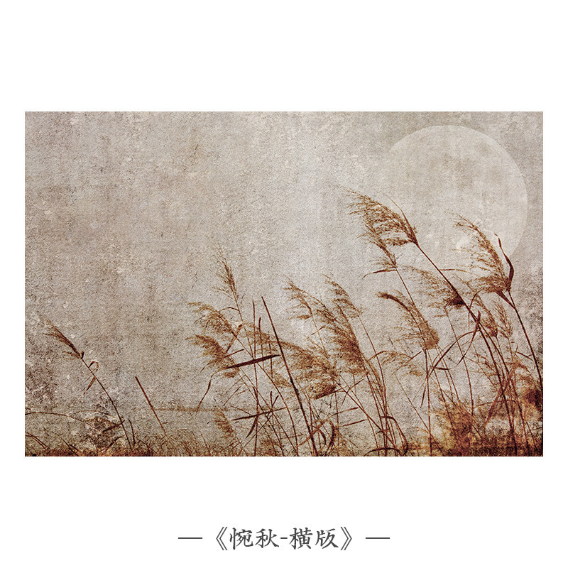 わびさびリビングルーム大型吊り絵画新中国風ログスタイル玄関ホテルB&B寝室ベッドサイド装飾絵画壁画|undefined