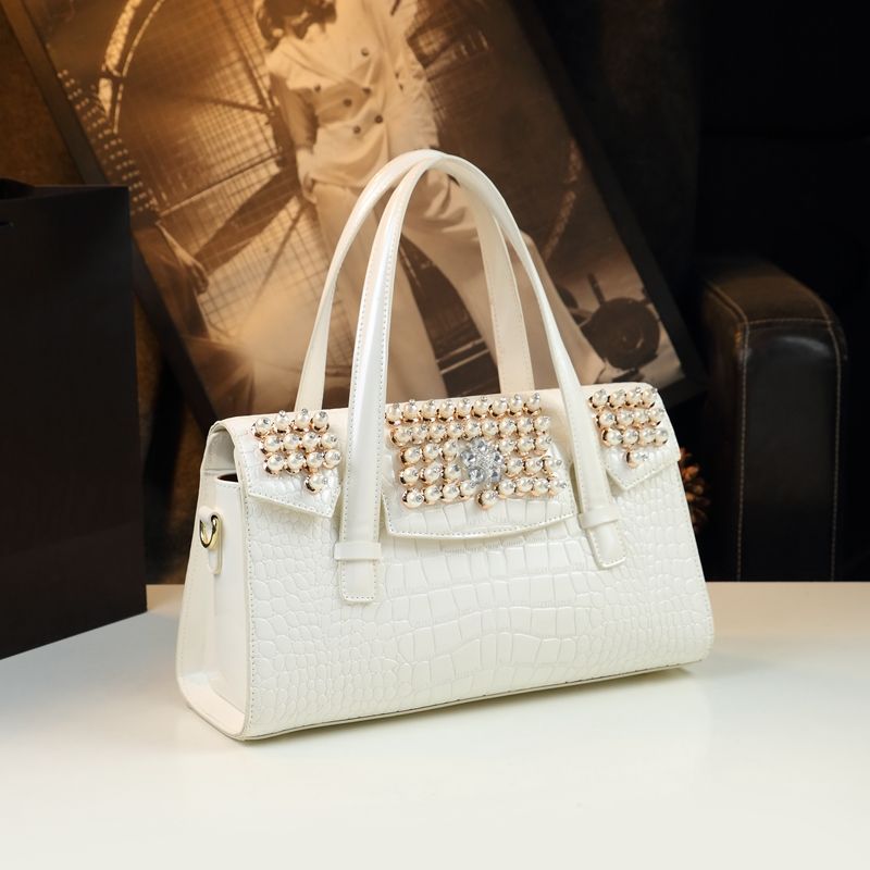 Túi đeo chéo baguette da cá sấu phong cách Lady Diana — Màu trắng