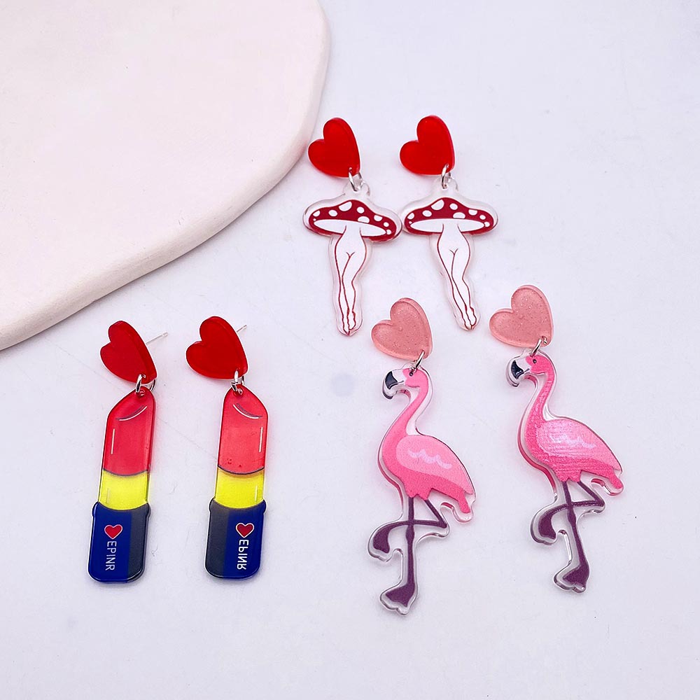 Wholesale Jewelry 1 Pair Cute Lipstick Flamingo Heart Shape Arylic Drop Earrings display picture 1