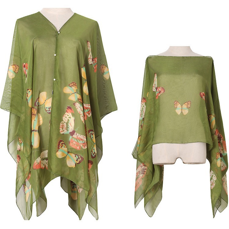 夏の日よけ模造シルクストール蝶プリントアマゾン日焼け止めストールギフトシルクストールshawl|undefined