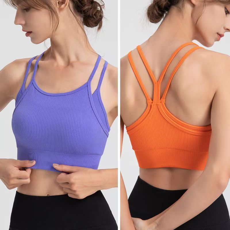 Falso de dos piezas correa de hombro delgada belleza de espalda ropa interior deportiva femenina a prueba de choque correr yoga ropa de fitness chaleco bra image 1