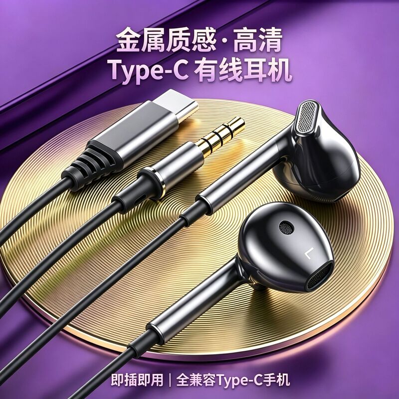 Factory Direct Supply Type-C In-Ear Wired Headphones with Noise Reduction, Sound Isolation, Low Latency, Gaming and Music Headphones Wholesale