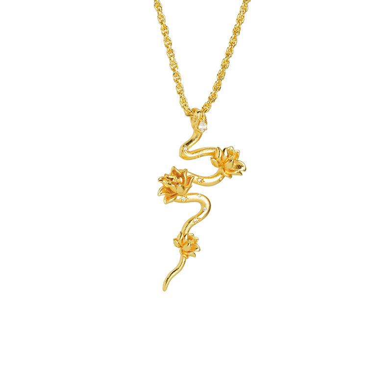 Colgante de oro de arena vietnamita transfronterizo, colgante de serpiente de espíritu pequeño de loto con incrustaciones de diamantes retro, joyería de alta gama salvaje femenina al por mayor