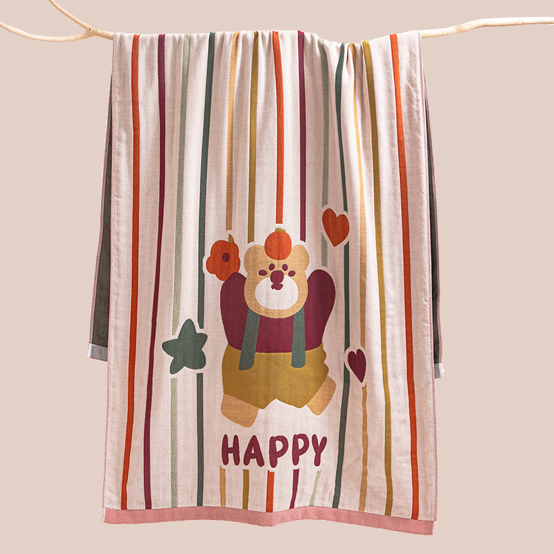 High-End Washed Cotton Cartoon Gauze Bath Towel Pure Cotton Thickeneded Beach Towel Pure Cotton Bath Wrap Drop Shipping