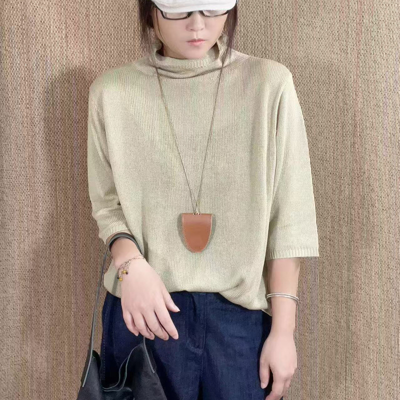 秋季新品文艺风纯色套头打底上衣女针织衫堆堆领毛衣|undefined