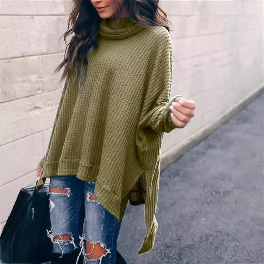 Europa y América transfronteriza AliExpress Amazon otoño nueva moda de cuello alto manga larga blusa irregular suéter