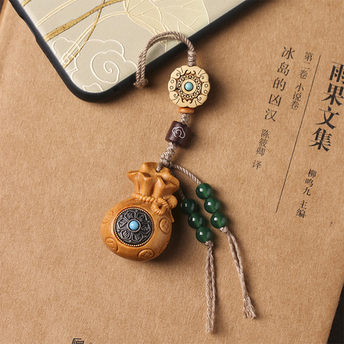 Barbie Sandalwood Lucky Bag【Blessings for Generations】National Trend Car Keychain Accessory Peace Mobile Phone Holder