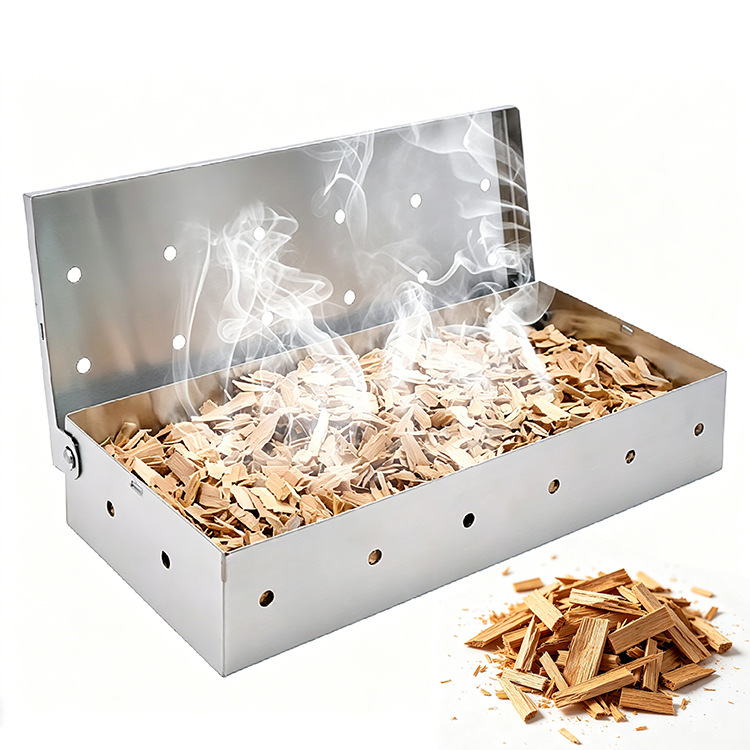 Square Smoker Box Stainless Steel Outdoor BBQ Box Fruit Wood Smoked Meat Heating Box Roasting Box