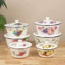 老式搪瓷盆带盖加厚怀旧老式家用厨房装猪油盆饺子调味缸和面盆