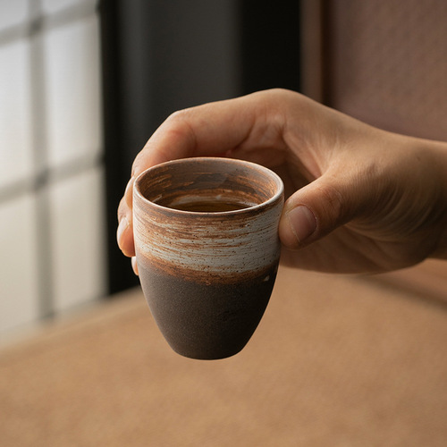 Japanese rough pottery handmade tea cup, Kung Fu tea set, large scented cup, tea tasting cup, retro glazed ceramic white wine cup