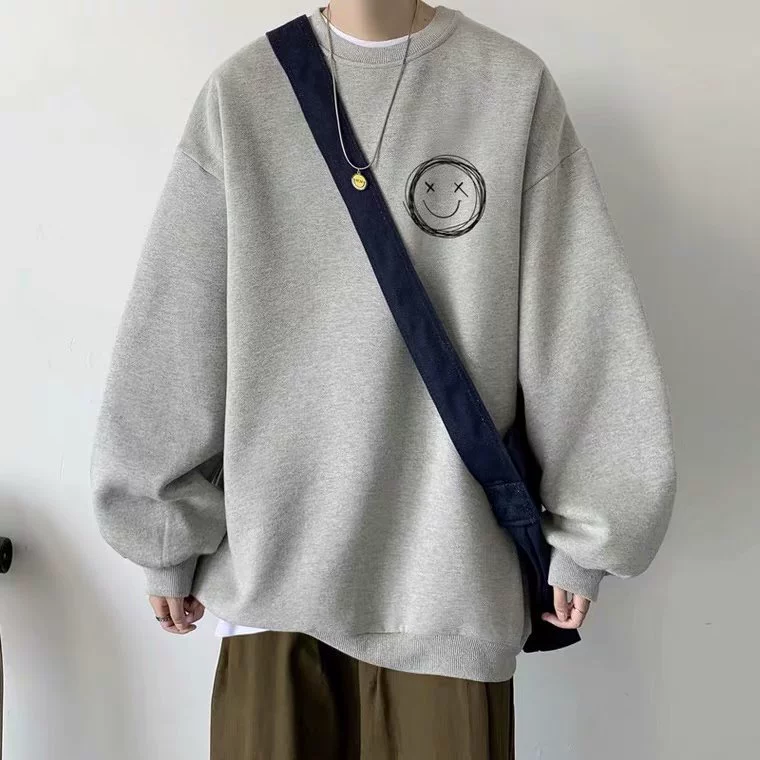 Свитшот с круглым вырезом oversize, мужской осенний флисовый свитер, печатный уличный стиль