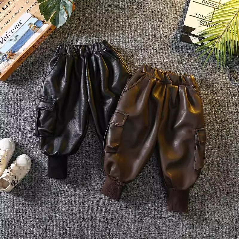 男童加绒裤子一体绒秋冬季2025新款韩版洋气儿童休闲皮裤哈伦靴裤