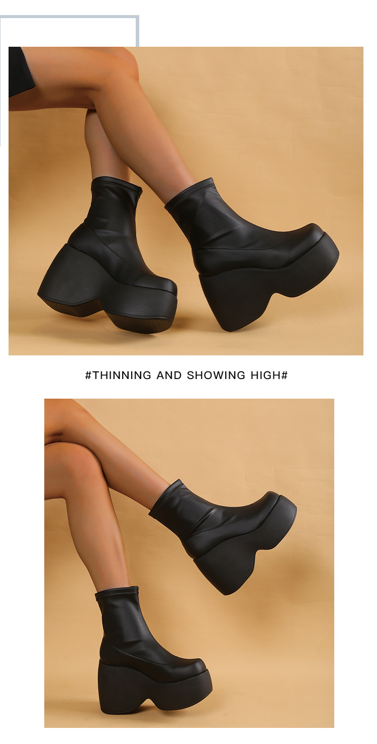 ShoeVault Plus Size Foreign Trade 2025 Spring And Autumn Thick Sole Square Toe Casual Stretch Short Fashion Martin Boots Women's_vogvips.com
