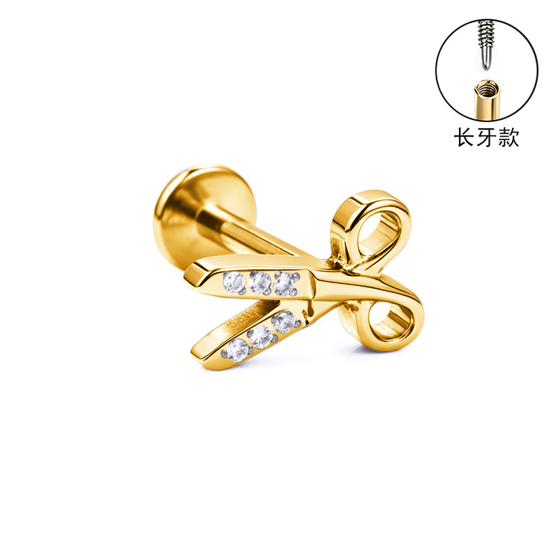 F136 Titanium Alloy Ear Studs, Carved Long Tooth Ear Bone Studs, Zirconia Lip Studs, G23 Titanium Body Piercing Jewelry detail image 30